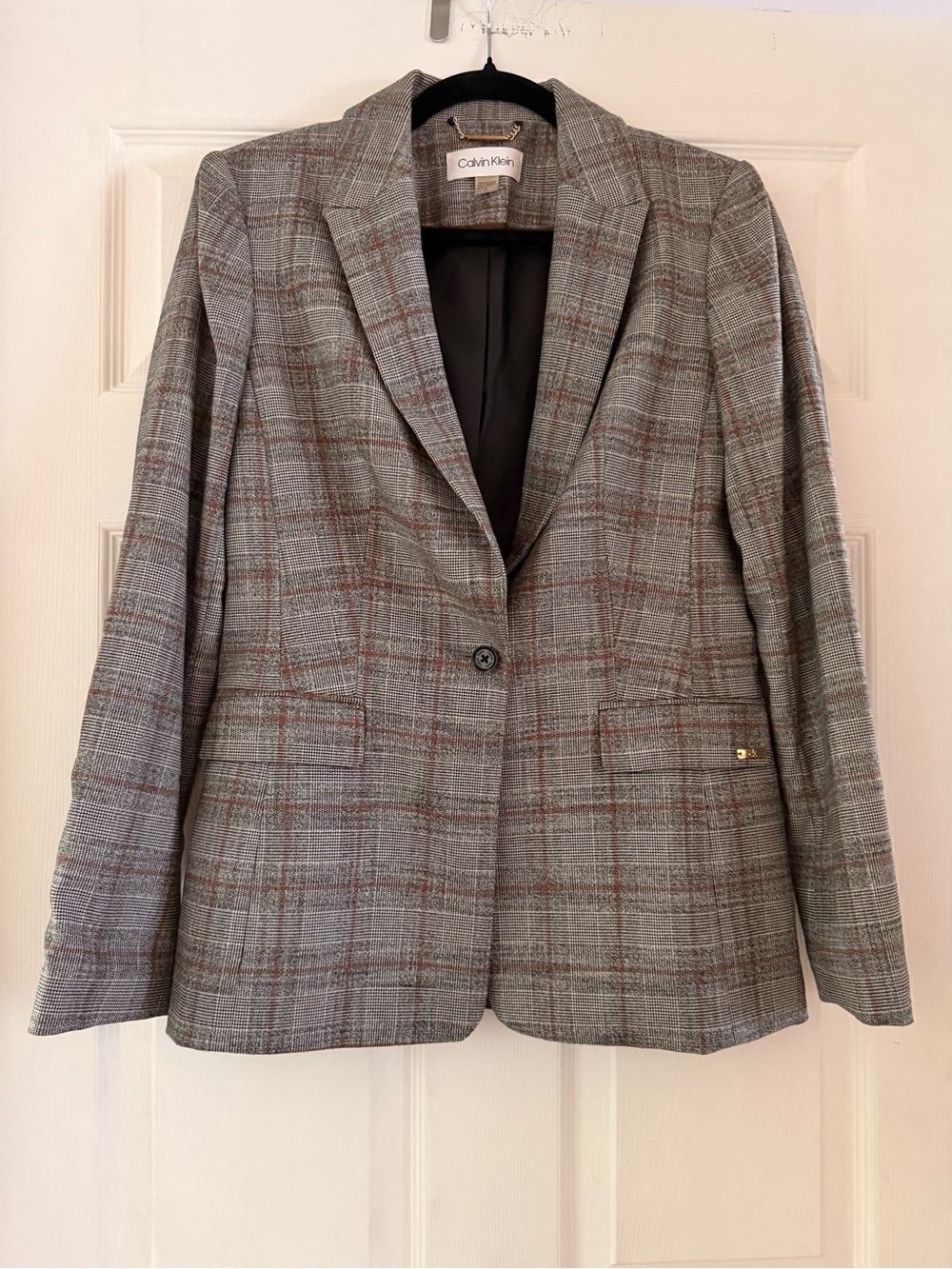 Calvin Klein - Checkered Blazer - Black/Rust Orange - Size 4